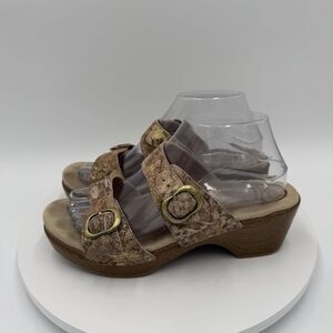 Dansko Sophie Metallic Leather Wedge Buckle Sandals Mules EU 39 US 8.5
